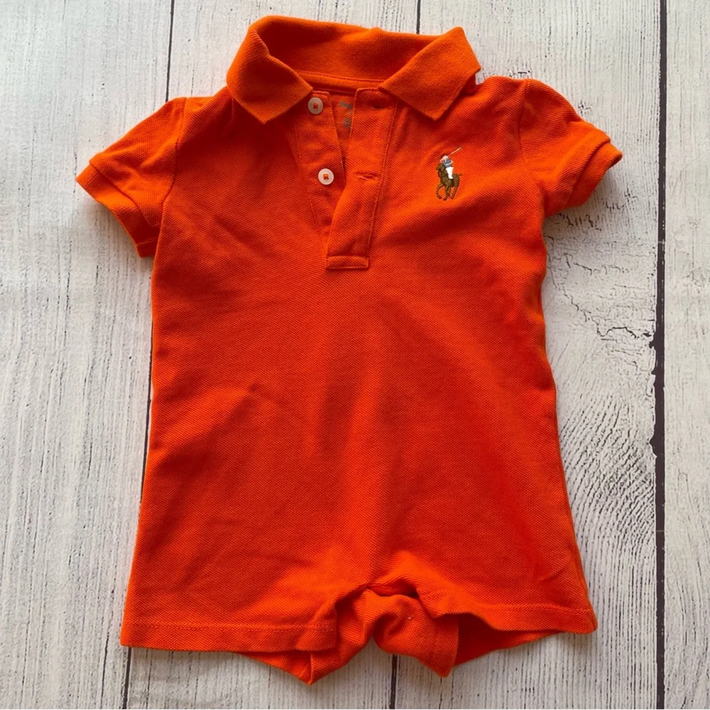 Ralph Lauren Orange Short Sleeve Polo Romper size 6 Months